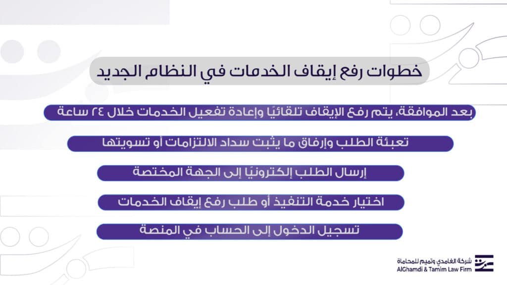 خطوات رفع إيقاف الخدمات في النظام الجديد