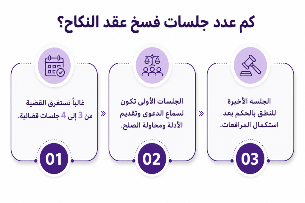 كم عدد جلسات فسخ عقد النكاح؟