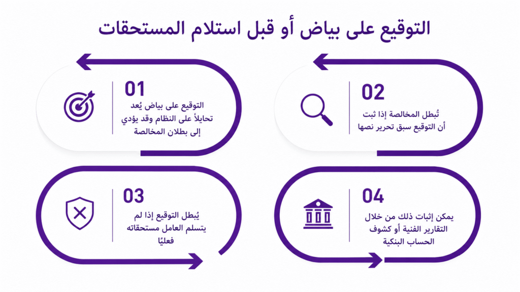 التوقيع على بياض أو قبل استلام المستحقات